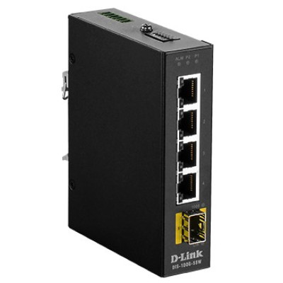 D-Link  DIS-100G-5SW 5-Port Unmanaged Industrial Ethernet Switch, SFP slot, Plug-and-play, Fanless, DIN-rail or wall mount